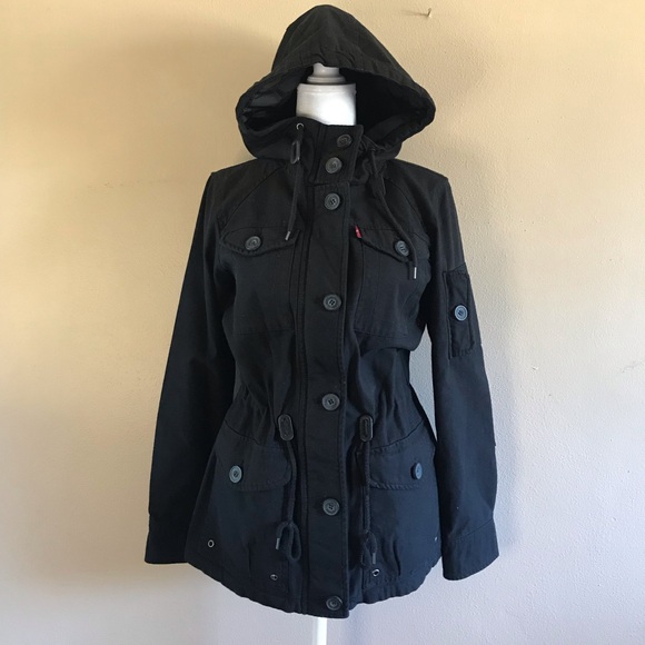 Levi’s women hooded black anorak cotton jacket size xs - Picture 4 of 16